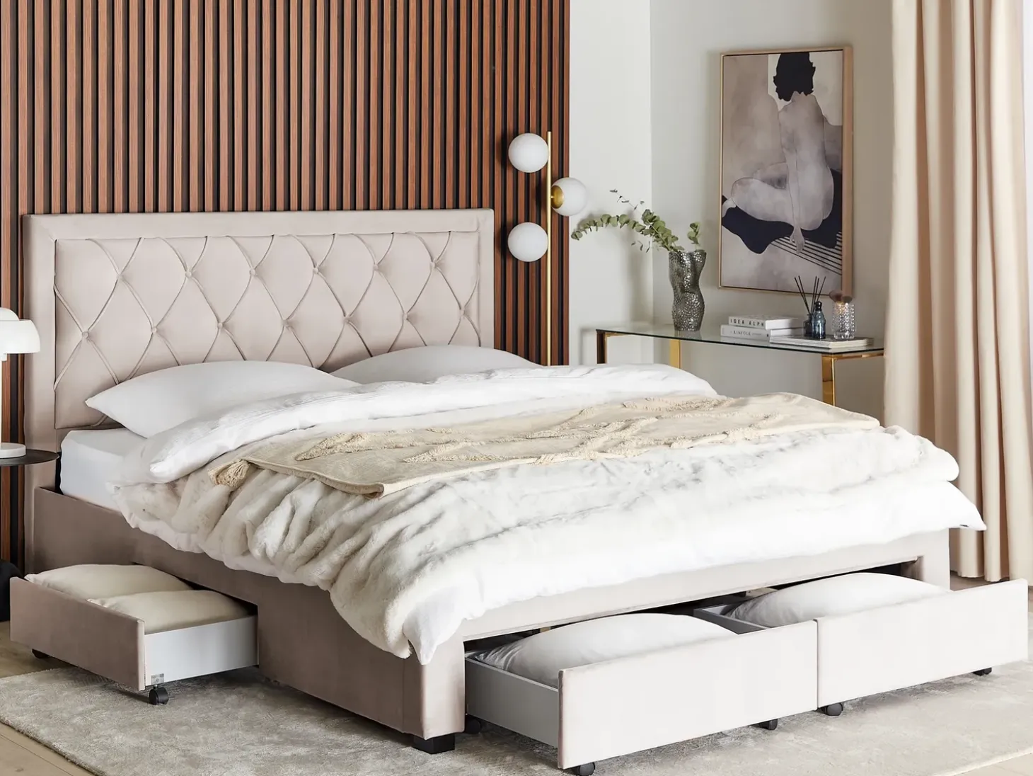 Online Łóżko z szufladami LIEVIN Welur 180 x 200 cm Łóżka Tapicerowane|Łóżka Podwójne