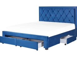 Clearance Łóżko z szufladami LIEVIN Welur Granatowy 180 x 200 cm Łóżka Tapicerowane|Łóżka Podwójne