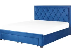 Clearance Łóżko z szufladami LIEVIN Welur Granatowy 180 x 200 cm Łóżka Tapicerowane|Łóżka Podwójne