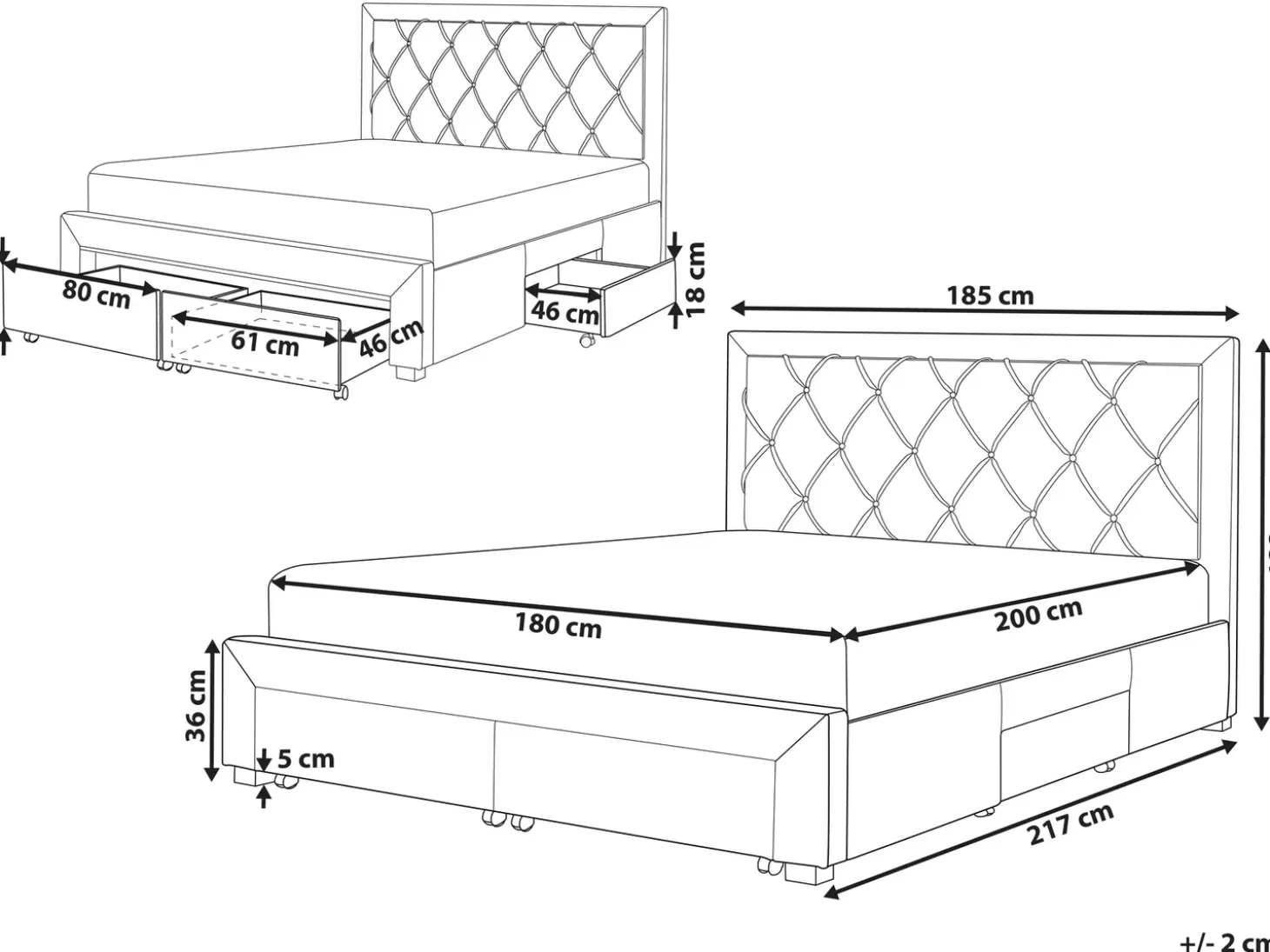 Clearance Łóżko z szufladami LIEVIN Welur Granatowy 180 x 200 cm Łóżka Tapicerowane|Łóżka Podwójne