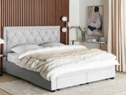 Discount Łóżko z szufladami LIEVIN Welur Jasno 180 x 200 cm Łóżka Tapicerowane|Łóżka Podwójne