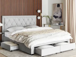 Discount Łóżko z szufladami LIEVIN Welur Jasno 180 x 200 cm Łóżka Tapicerowane|Łóżka Podwójne