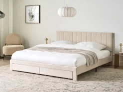 Łóżko z szufladami LONZAC Welur 180 x 200 cm Łóżka Tapicerowane|Łóżka Podwójne