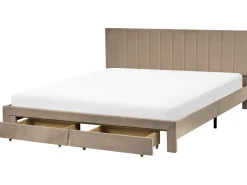 Best Łóżko z szufladami LONZAC Welur Beżowoszary 180 x 200 cm Łóżka Tapicerowane|Łóżka Podwójne