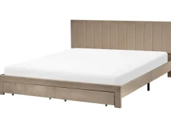 Best Łóżko z szufladami LONZAC Welur Beżowoszary 180 x 200 cm Łóżka Tapicerowane|Łóżka Podwójne