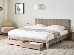 Best Łóżko z szufladami LONZAC Welur Beżowoszary 180 x 200 cm Łóżka Tapicerowane|Łóżka Podwójne