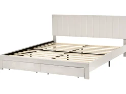 Outlet Łóżko z szufladami LONZAC Welur Złamana biel 180 x 200 cm Łóżka Tapicerowane|Łóżka Podwójne