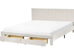 Outlet Łóżko z szufladami LONZAC Welur Złamana biel 180 x 200 cm Łóżka Tapicerowane|Łóżka Podwójne