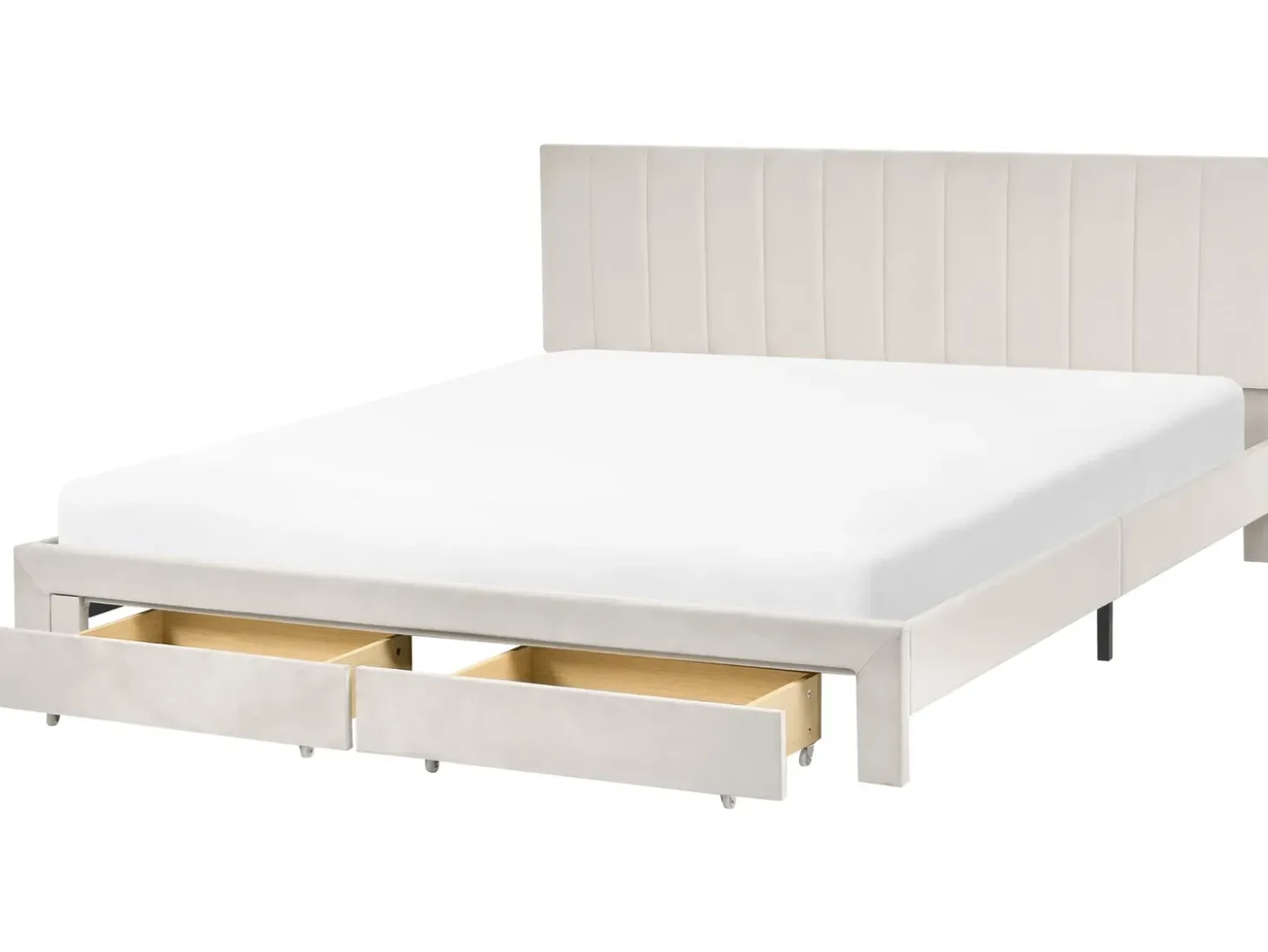 Outlet Łóżko z szufladami LONZAC Welur Złamana biel 180 x 200 cm Łóżka Tapicerowane|Łóżka Podwójne