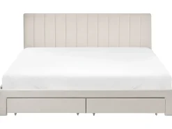 Outlet Łóżko z szufladami LONZAC Welur Złamana biel 180 x 200 cm Łóżka Tapicerowane|Łóżka Podwójne
