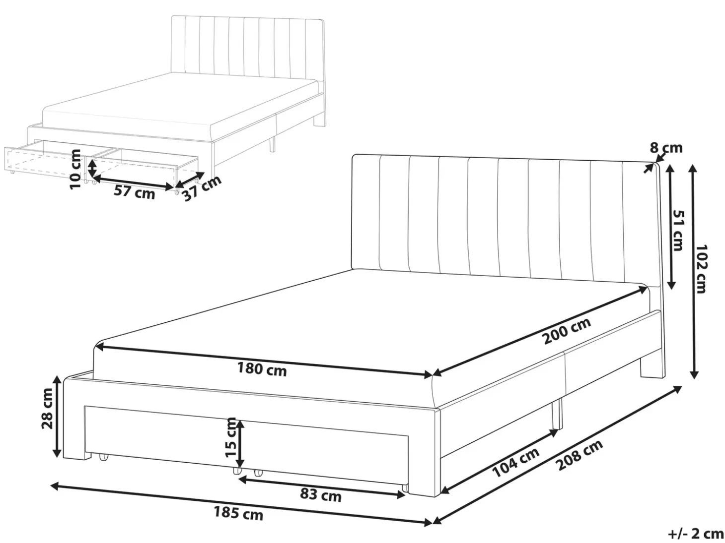 Outlet Łóżko z szufladami LONZAC Welur Złamana biel 180 x 200 cm Łóżka Tapicerowane|Łóżka Podwójne