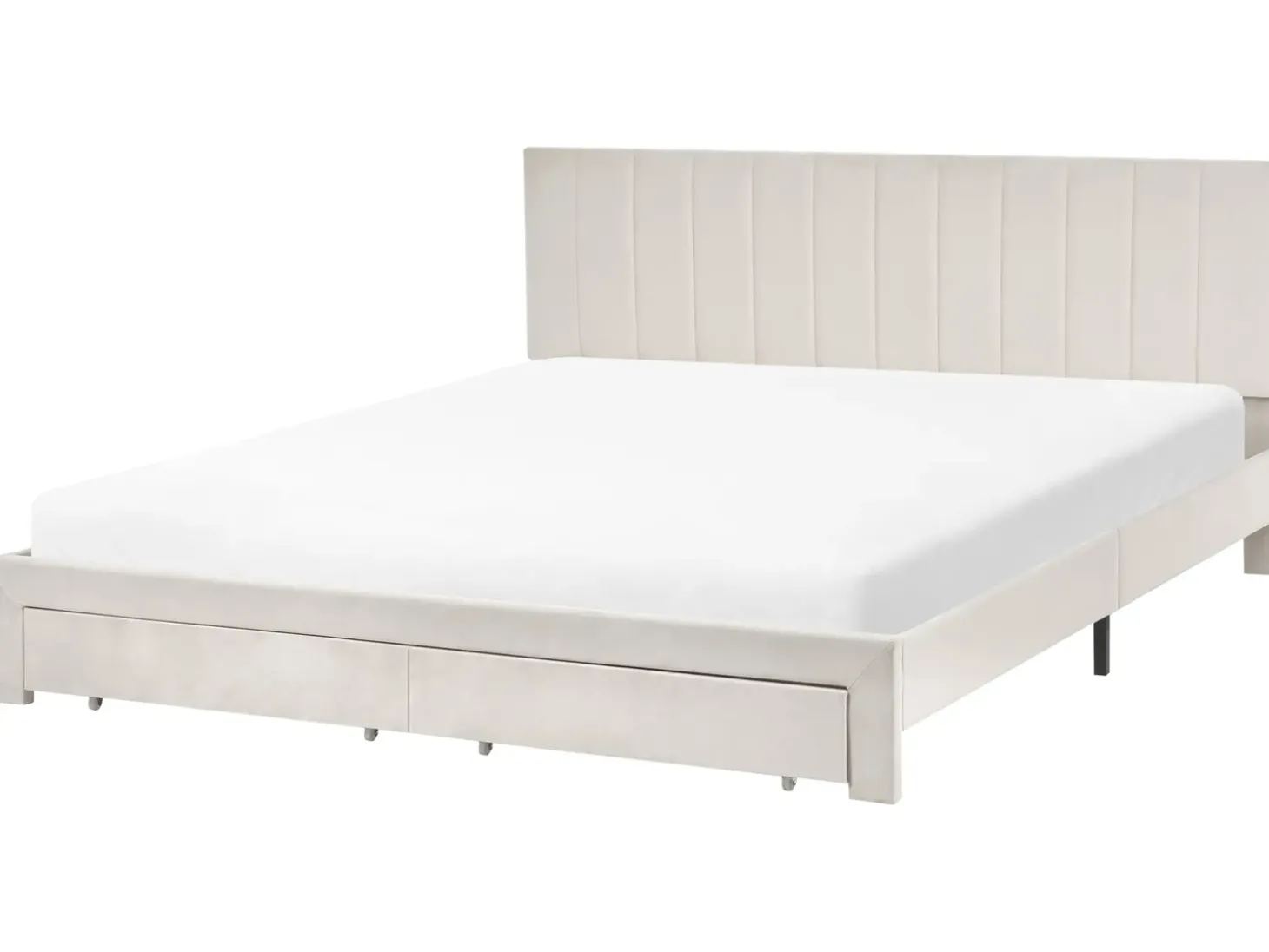 Outlet Łóżko z szufladami LONZAC Welur Złamana biel 180 x 200 cm Łóżka Tapicerowane|Łóżka Podwójne