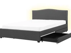 New MONTPELLIER Ciemno 180 x 200 cm LED Łóżka Tapicerowane|Łóżka Podwójne