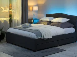 Hot MONTPELLIER Kolorowy 180 x 200 cm LED Łóżka Tapicerowane|Łóżka Podwójne