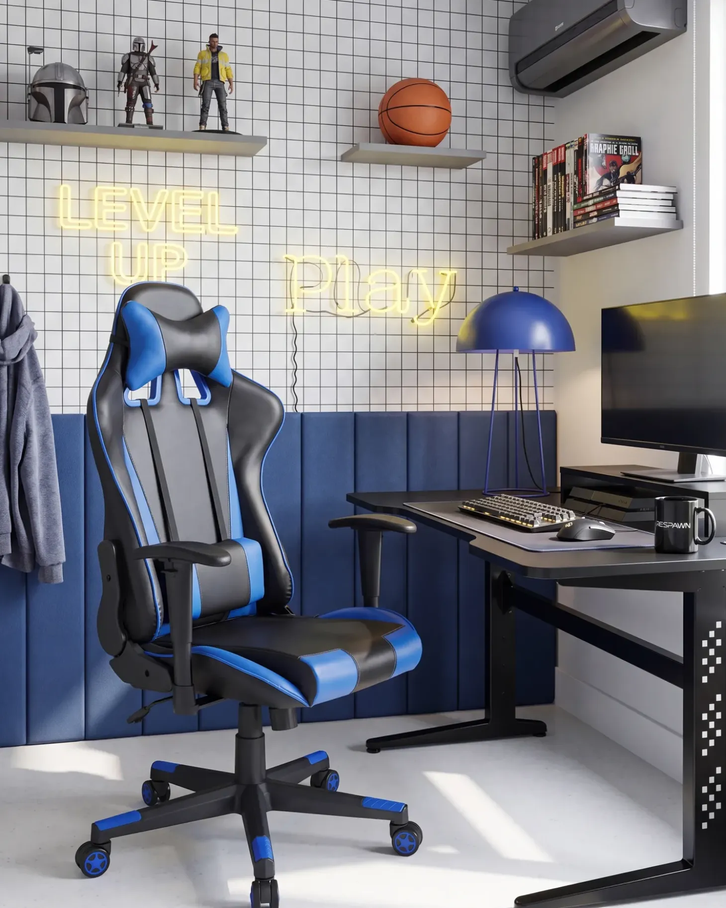 New Krzesło biurowe GAMER Ekoskóra Ciemnoniebieski Dzieci Wszystkie Krzesła|Wszystkie Meble I Akcesoria Dziecięce