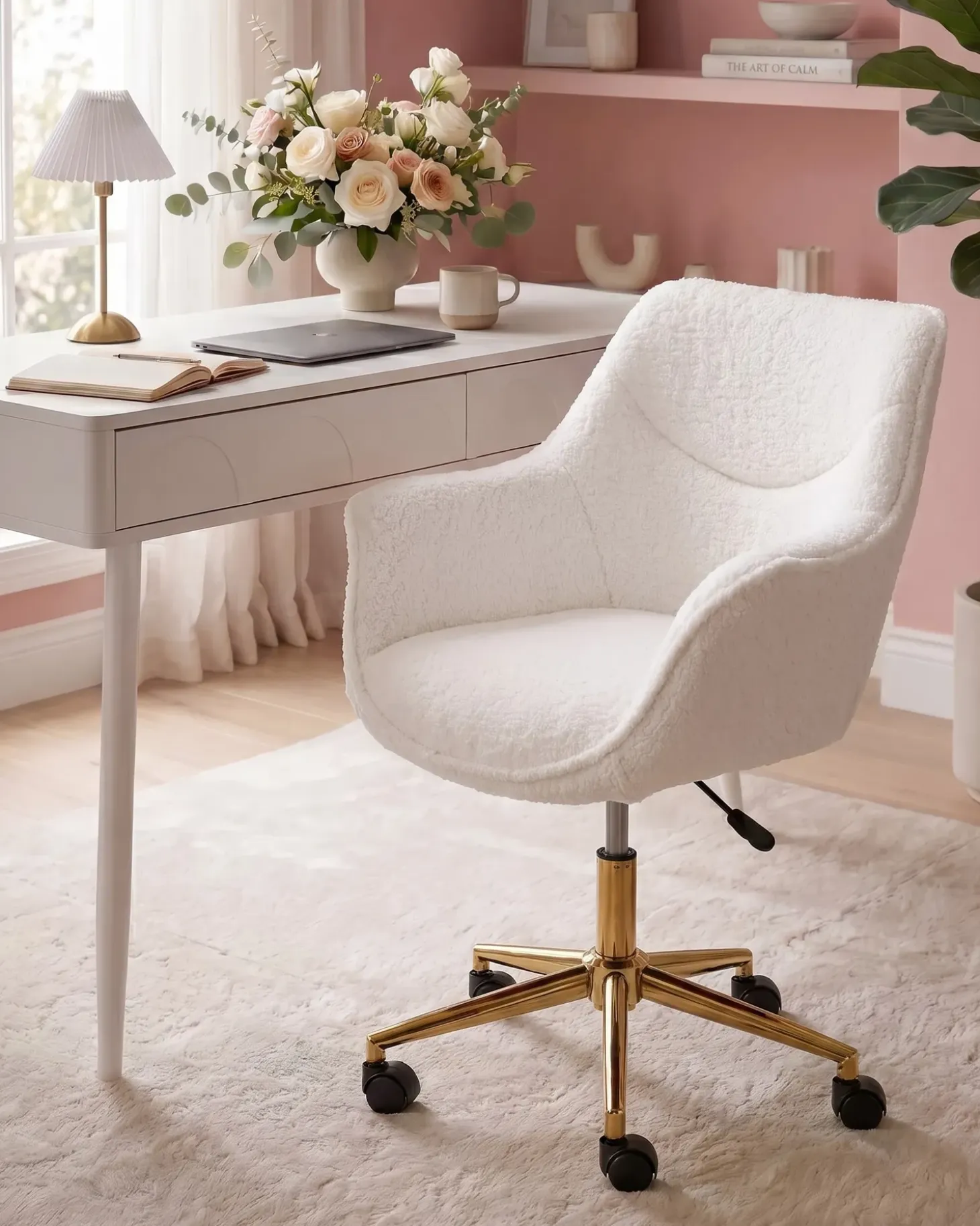 Discount Krzesło obrotowe ARDELLE Boucle Biały Krzesła Biurowe Do Domu|Wszystkie Krzesła
