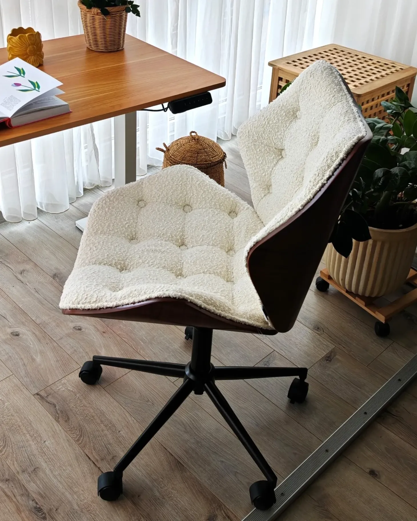 Discount Krzesło obrotowe LOMPOC Boucle Złamana biel Krzesła Biurowe Do Domu|Wszystkie Krzesła