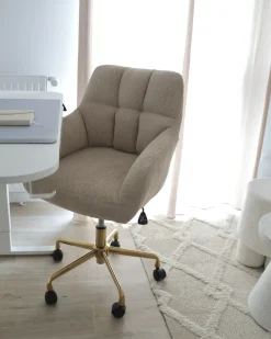 New Krzesło obrotowe PALMDALE Boucle Beżowy Krzesła Biurowe Do Domu|Wszystkie Krzesła
