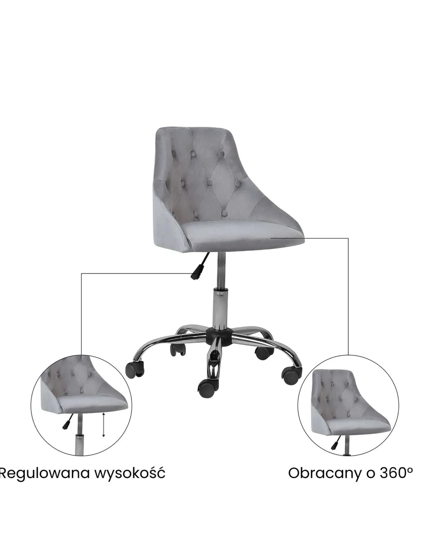 New Krzesło obrotowe PARRISH Welur Szary Dzieci Wszystkie Krzesła|Wszystkie Meble I Akcesoria Dziecięce
