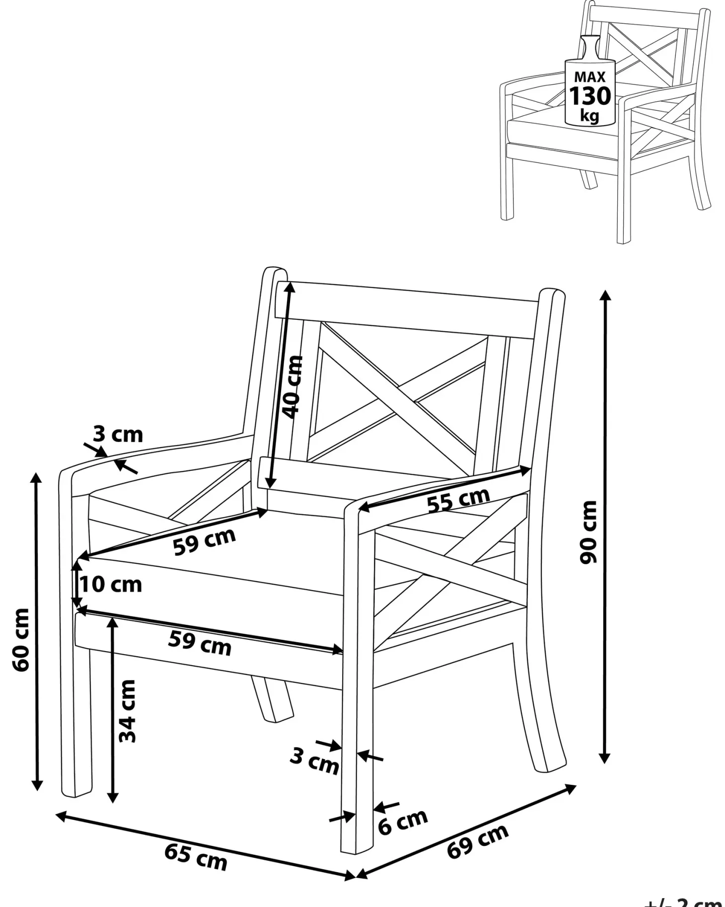 Krzesło ogrodowe BALTIC Drewno akacjowe Granatowy