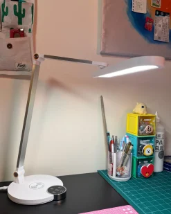 Lampa biurkowa LED CAROY Z ładowarką indukcyjną Biały