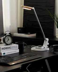 Lampa biurkowa LED CORVUS Ze ściemniaczem Metal Biały/ srebrny