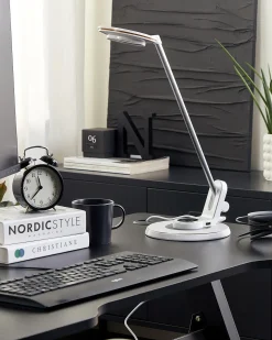 Lampa biurkowa LED CORVUS Ze ściemniaczem Metal Biały/ srebrny