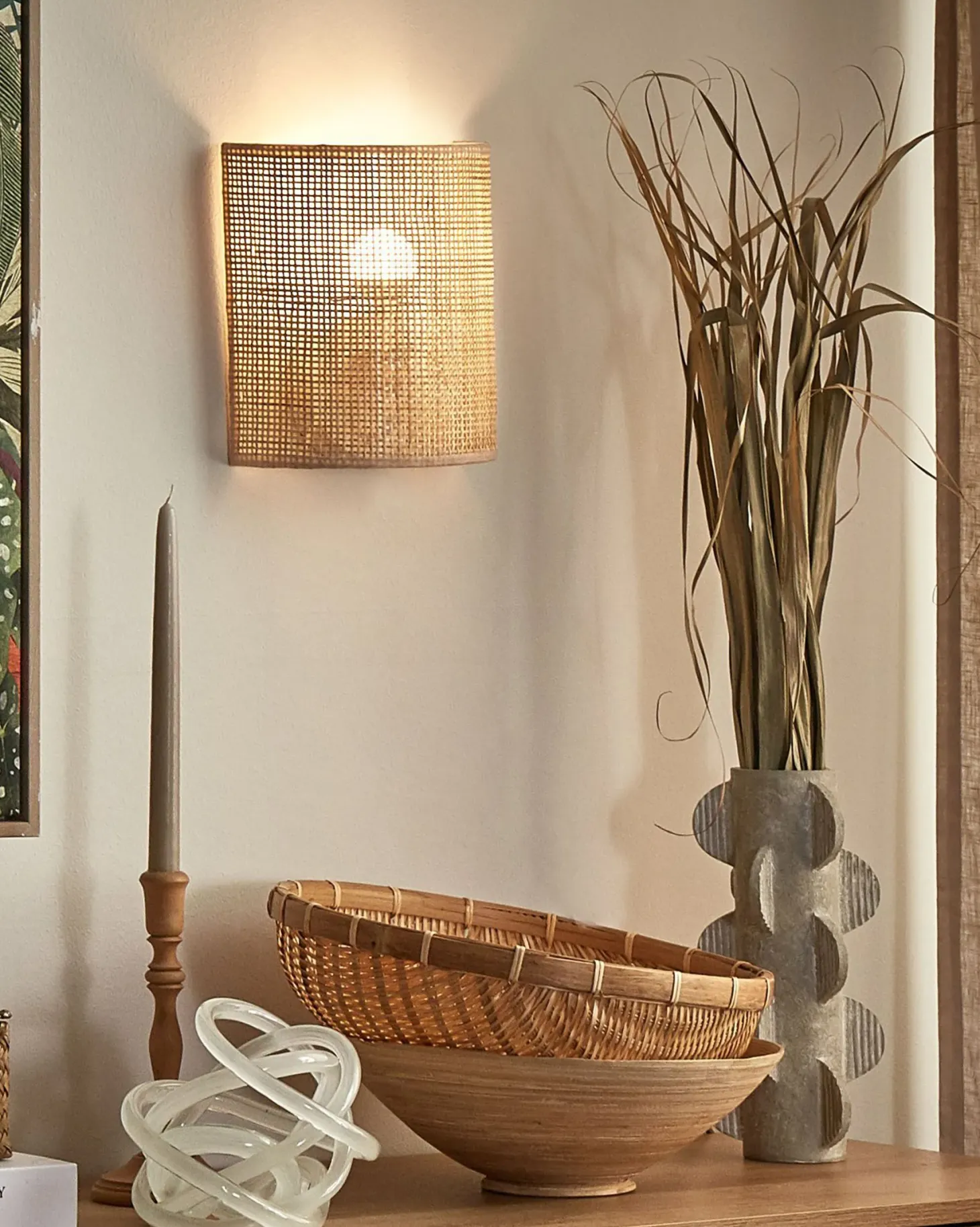 Lampa ścienna CARIO Naturalny Rattan
