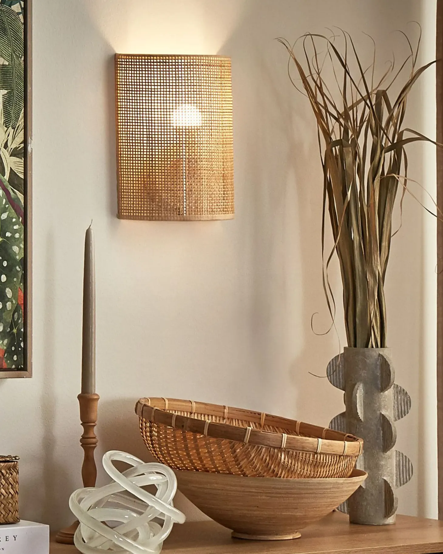 Lampa ścienna DEMITRIE Naturalny Rattan