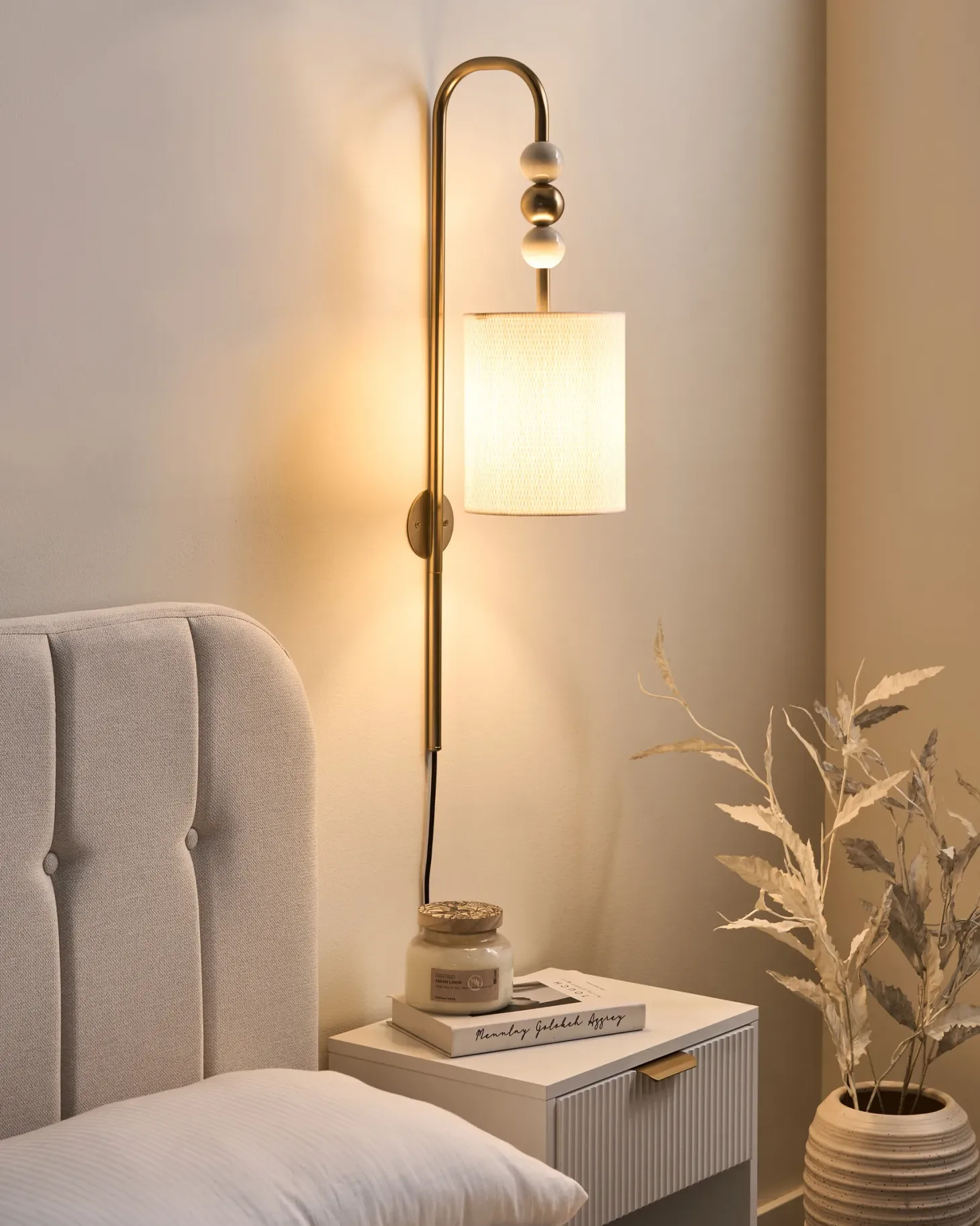 Lampa ścienna LOKY Mosiężny/beżowy Metal