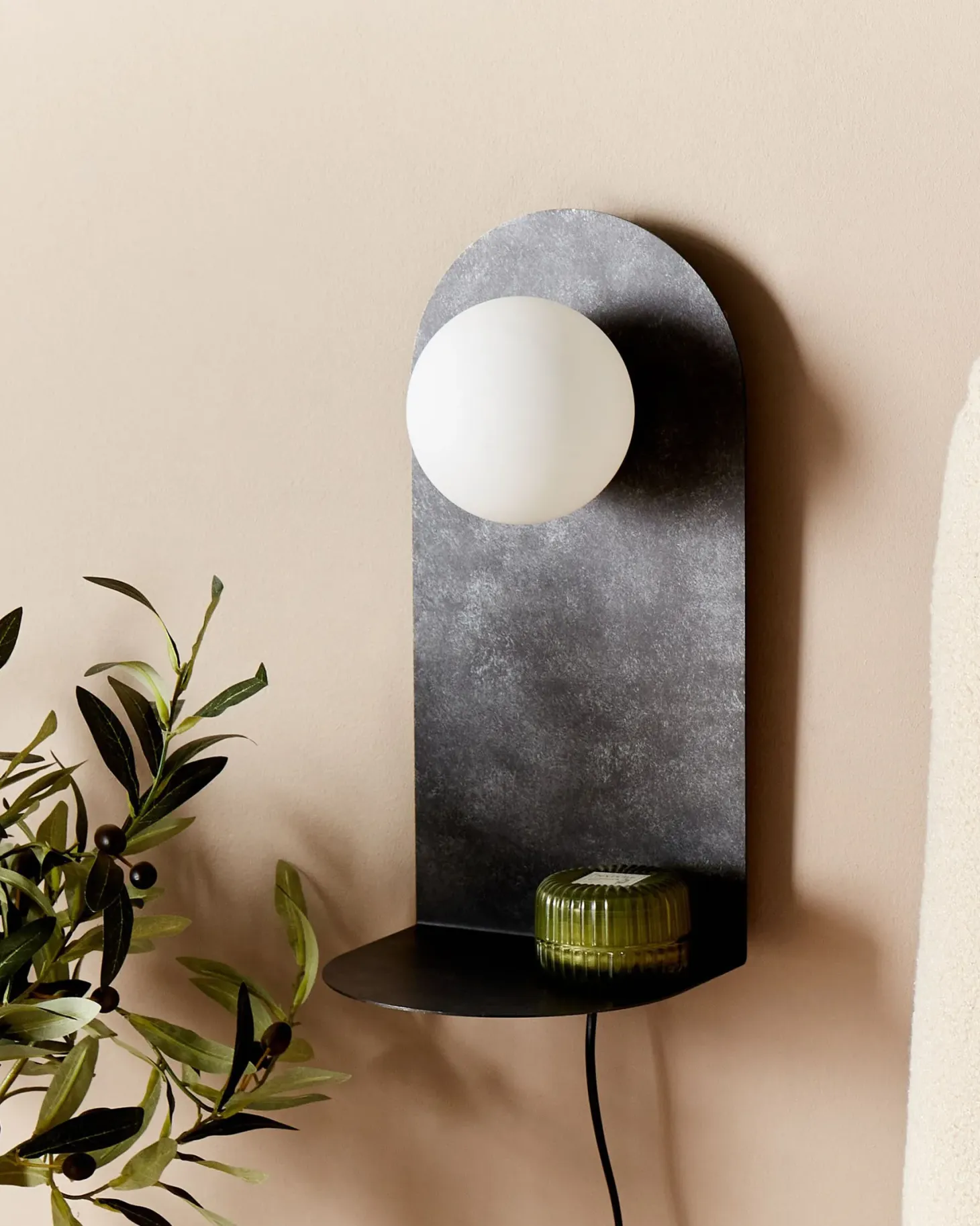 Lampa ścienna MAPI Grafitowy Metal z półką