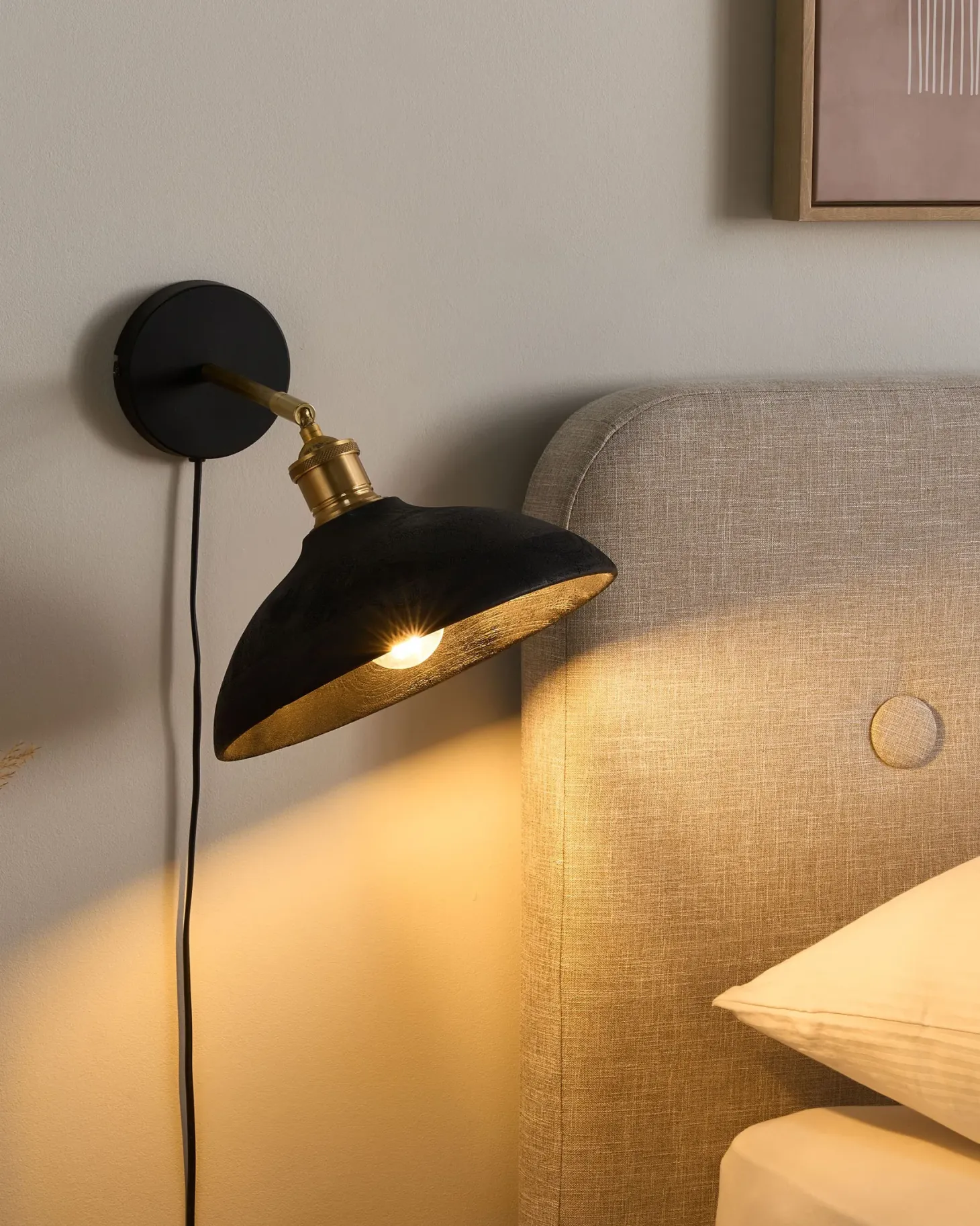 Lampa ścienna YERALA Czarny Drewno mango Regulowana