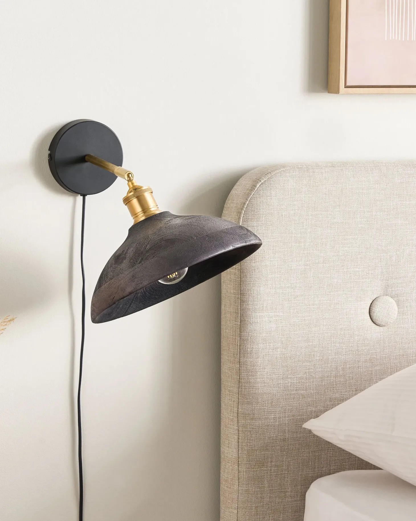 Lampa ścienna YERALA Czarny Drewno mango Regulowana