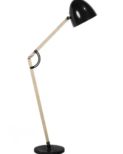 Lampa podłogowa HETTON Regulowana Drewno dębowe Czarny