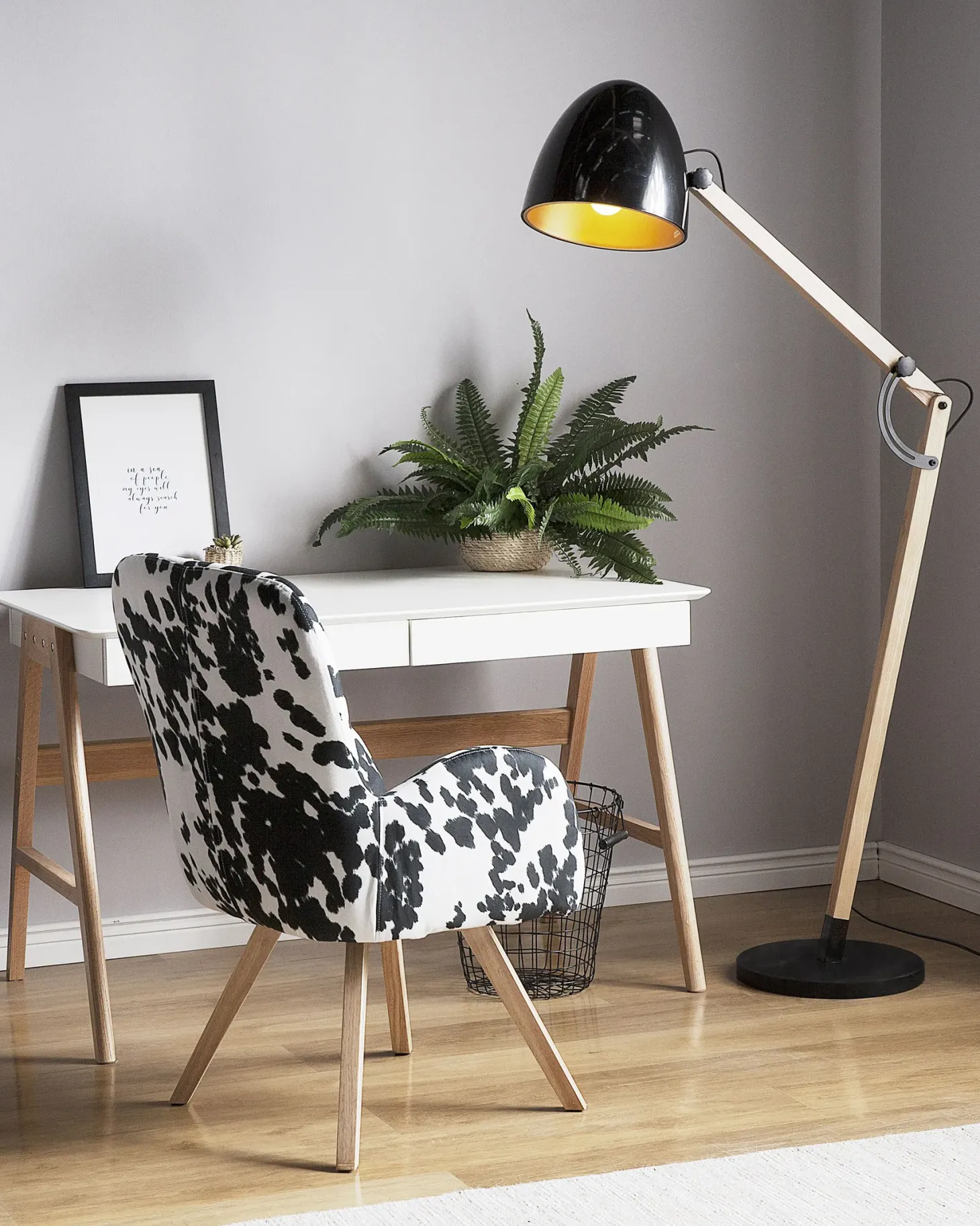 Lampa podłogowa HETTON Regulowana Drewno dębowe Czarny