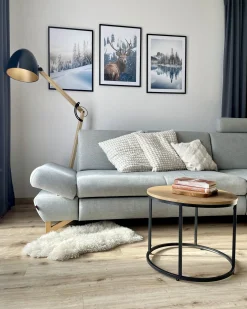 Lampa podłogowa HETTON Regulowana Drewno dębowe Czarny