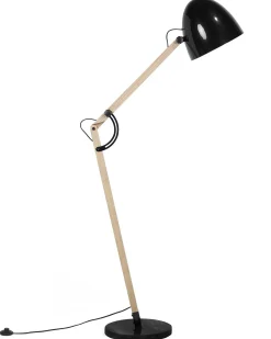 Lampa podłogowa HETTON Regulowana Drewno dębowe Czarny