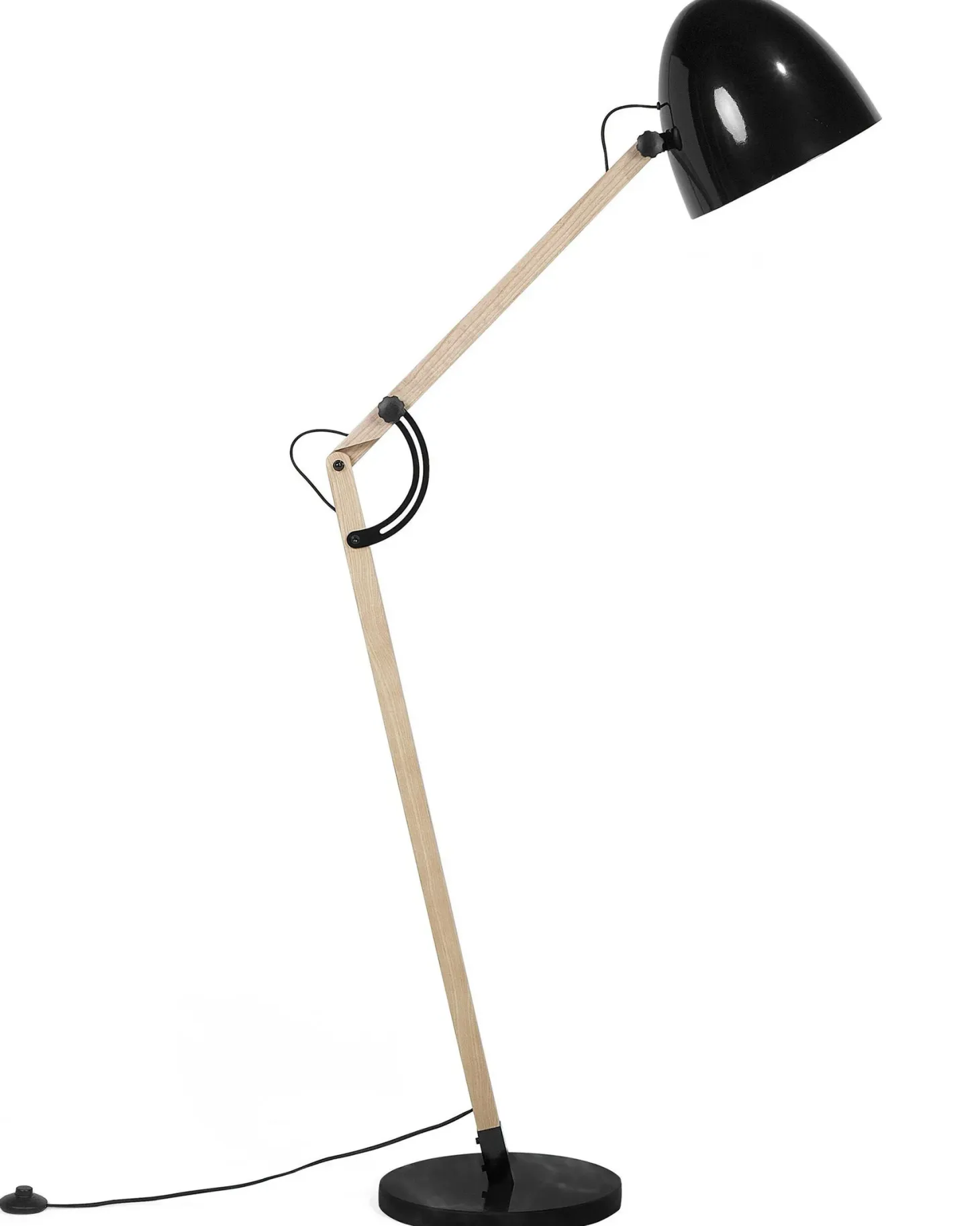 Lampa podłogowa HETTON Regulowana Drewno dębowe Czarny