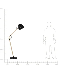 Lampa podłogowa HETTON Regulowana Drewno dębowe Czarny