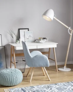 Lampa podłogowa HETTON Regulowana Drewno dębowe Biały