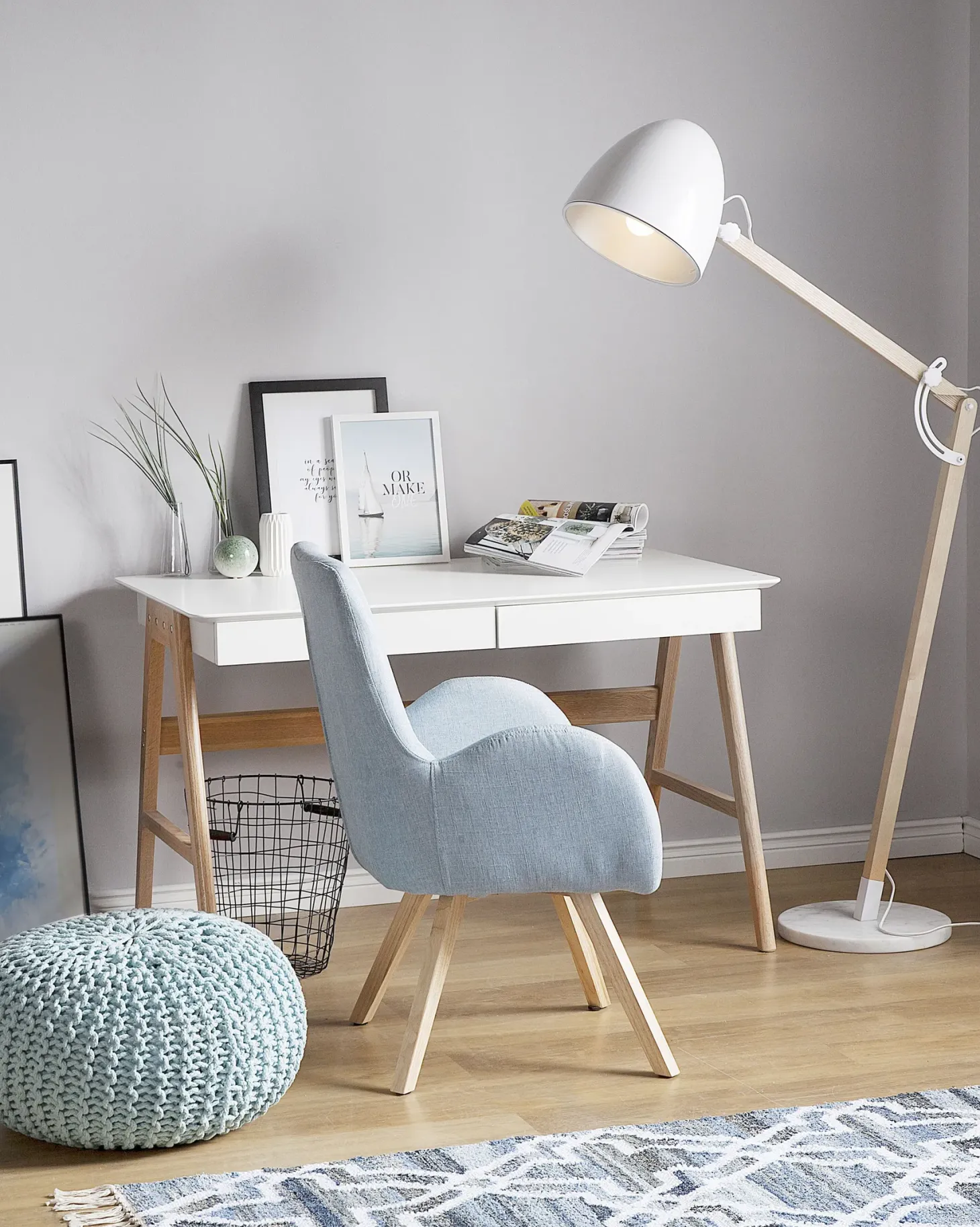 Lampa podłogowa HETTON Regulowana Drewno dębowe Biały