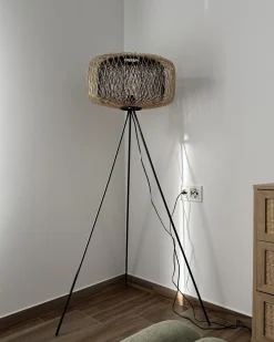Lampa podłogowa JAVARI Bambus Brązowy/ czarny