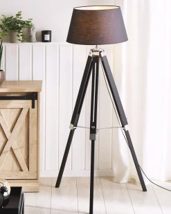 Lampa podłogowa MADEIRA Drewno sosnowe Czarny
