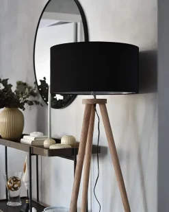 Lampa podłogowa NITRA Drewno dębowe Czarny
