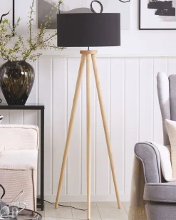 Lampa podłogowa NITRA Drewno dębowe Czarny