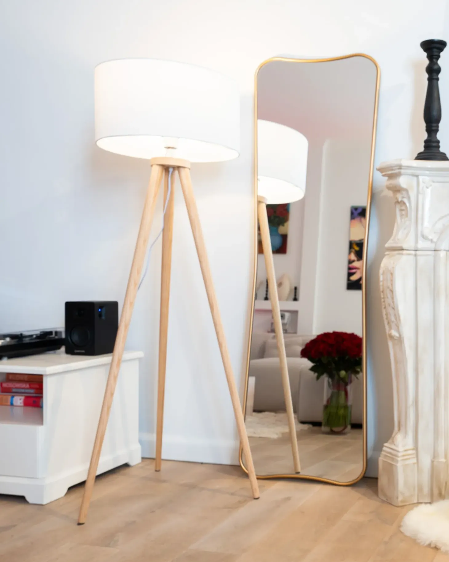 Lampa podłogowa NITRA Drewno dębowe Biały
