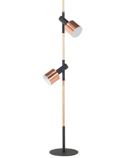 Lampa podłogowa OWENS Regulowana Drewno dębowe Czarny