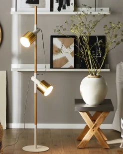 Lampa podłogowa OWENS Regulowana Drewno jesionowe Biały