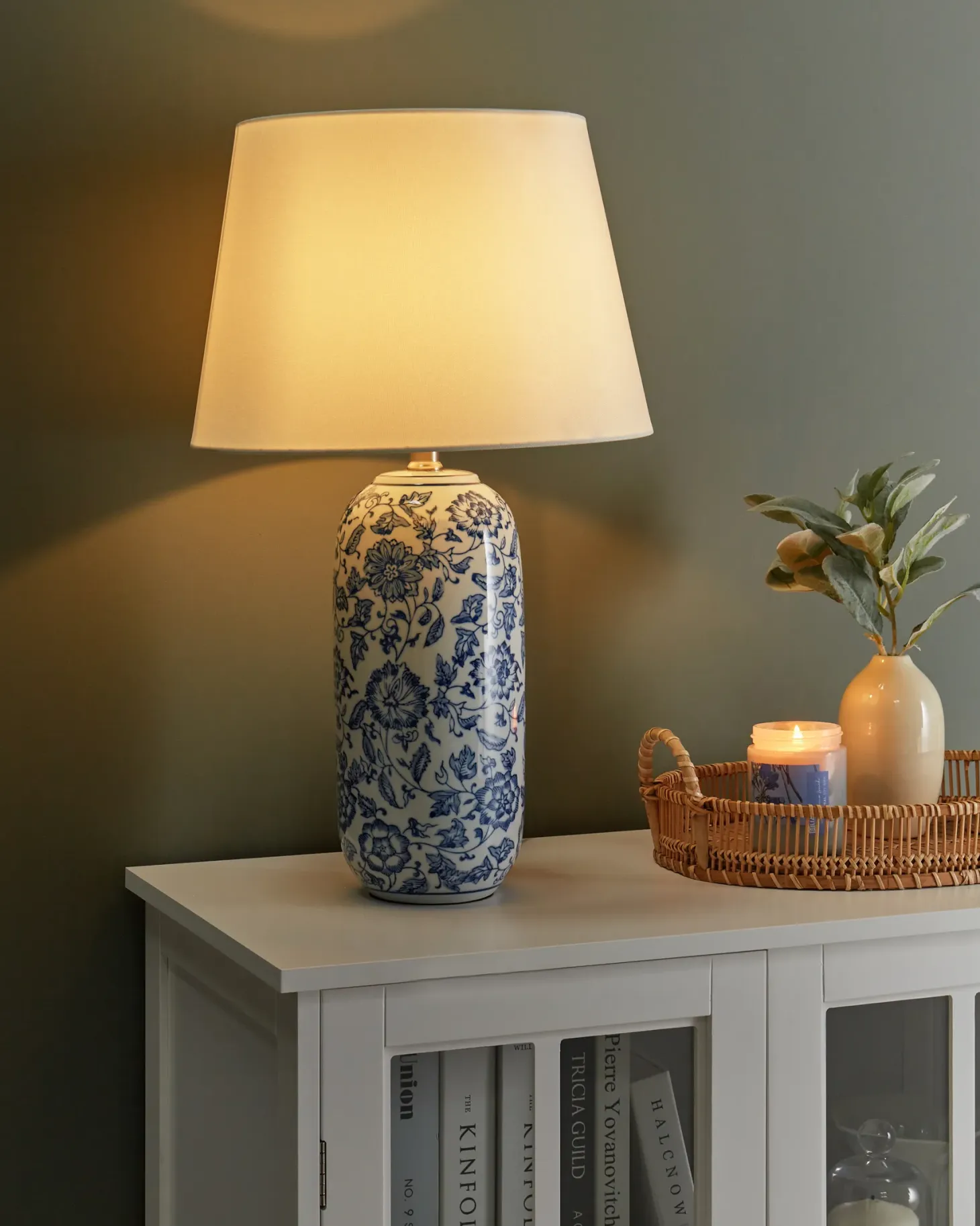 Lampa stołowa AIBONITO Porcelana Biały/ niebieski