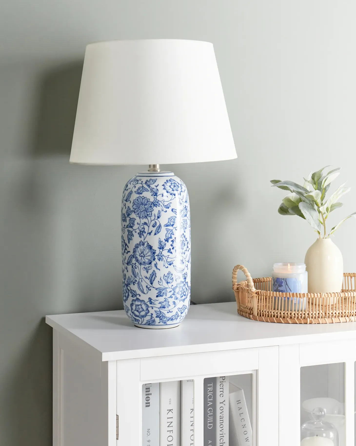 Lampa stołowa AIBONITO Porcelana Biały/ niebieski